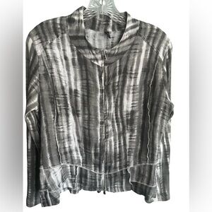 Inizio Italian Linen Zip Front Tie Dye Contrast Sleeve Lightweight Jacket